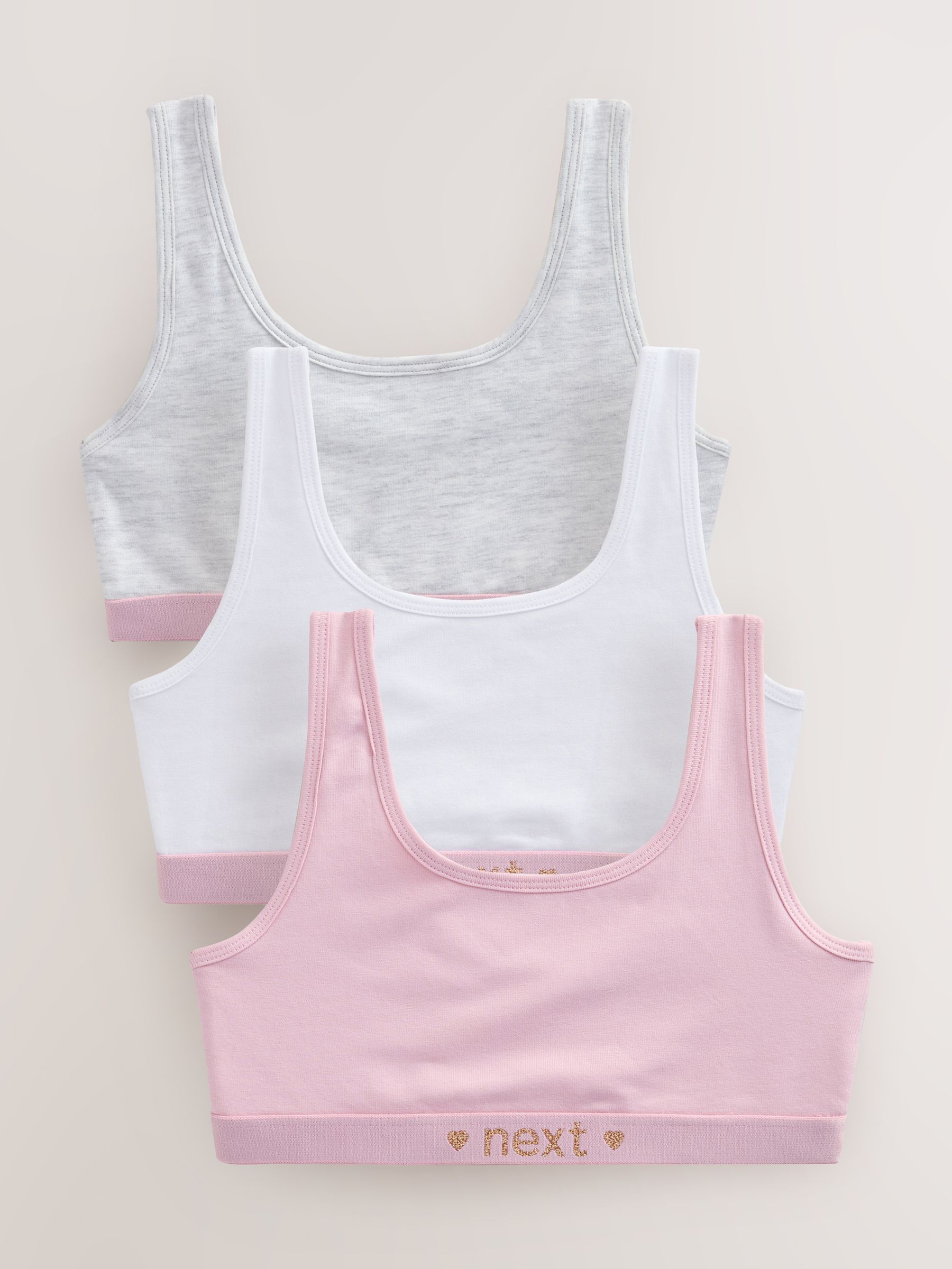 Roze/grijs - Set van 3 crop tops met diepe ronde hals (5 - 16 jr)