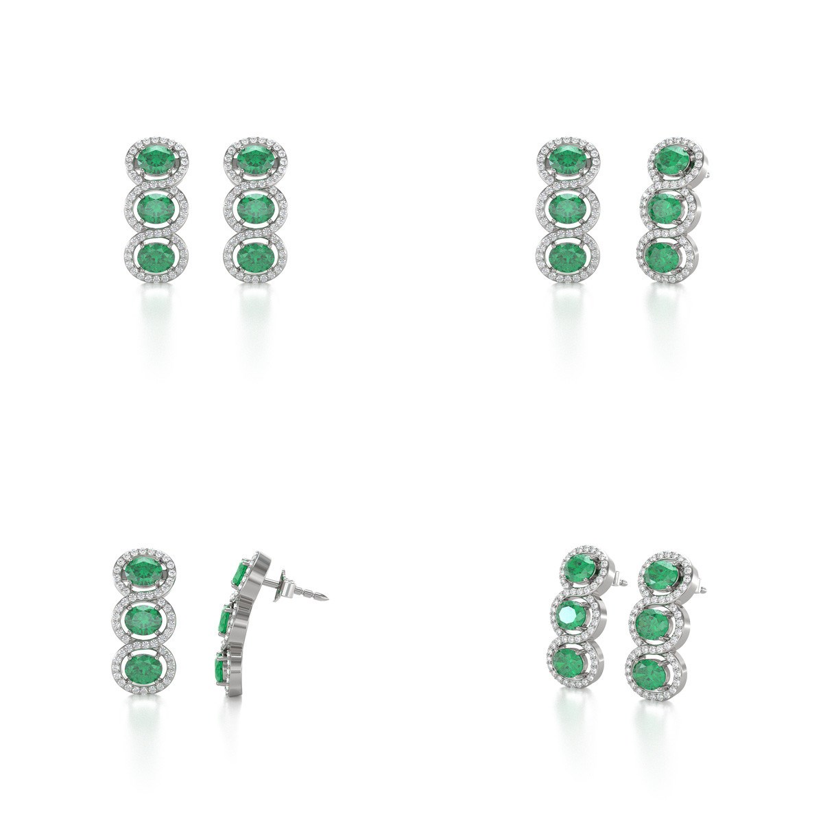 Boucles d'oreilles ADEN Emeraude et Diamants sur Argent 925 4.55grs