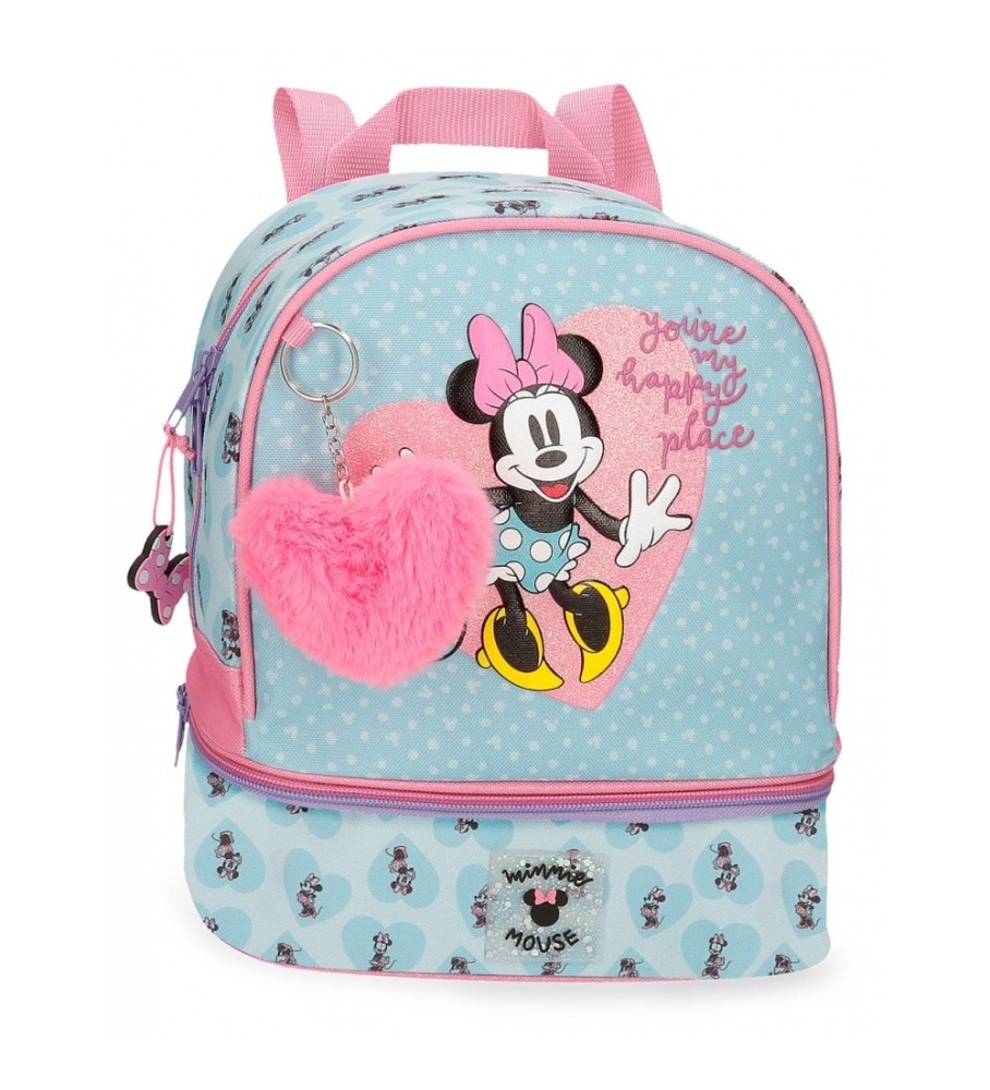 Mochila Disney My Happy Place com Lancheira, Azul e Rosa - 23x28x13cm -