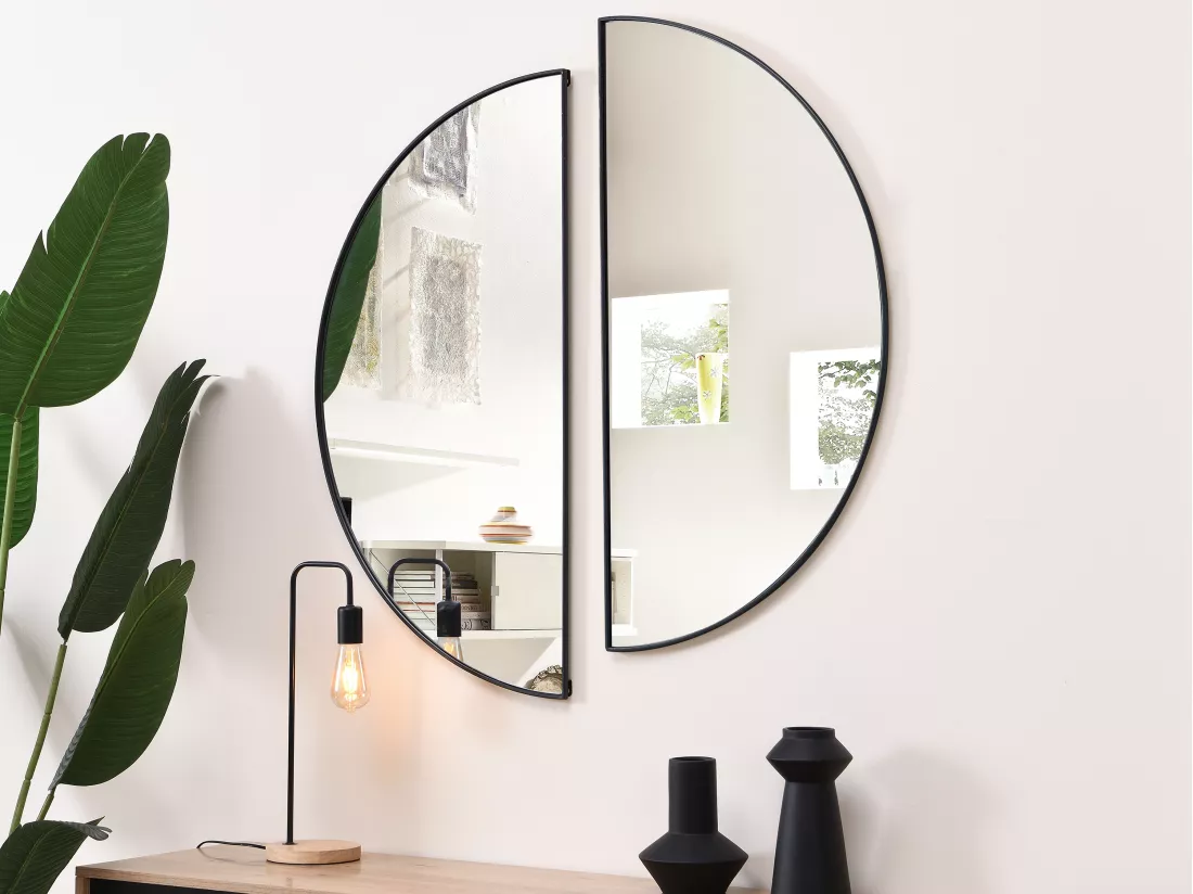 Miroir demi-cercle design en métal - L.50 x H.100 cm - Noir - GAVRA