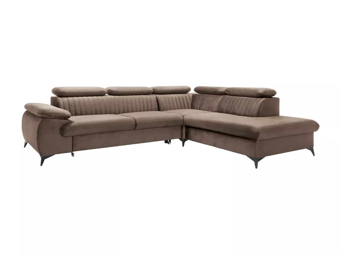 Canapé grand angle droit convertible en velours taupe SAMARA de Pascal Morabito