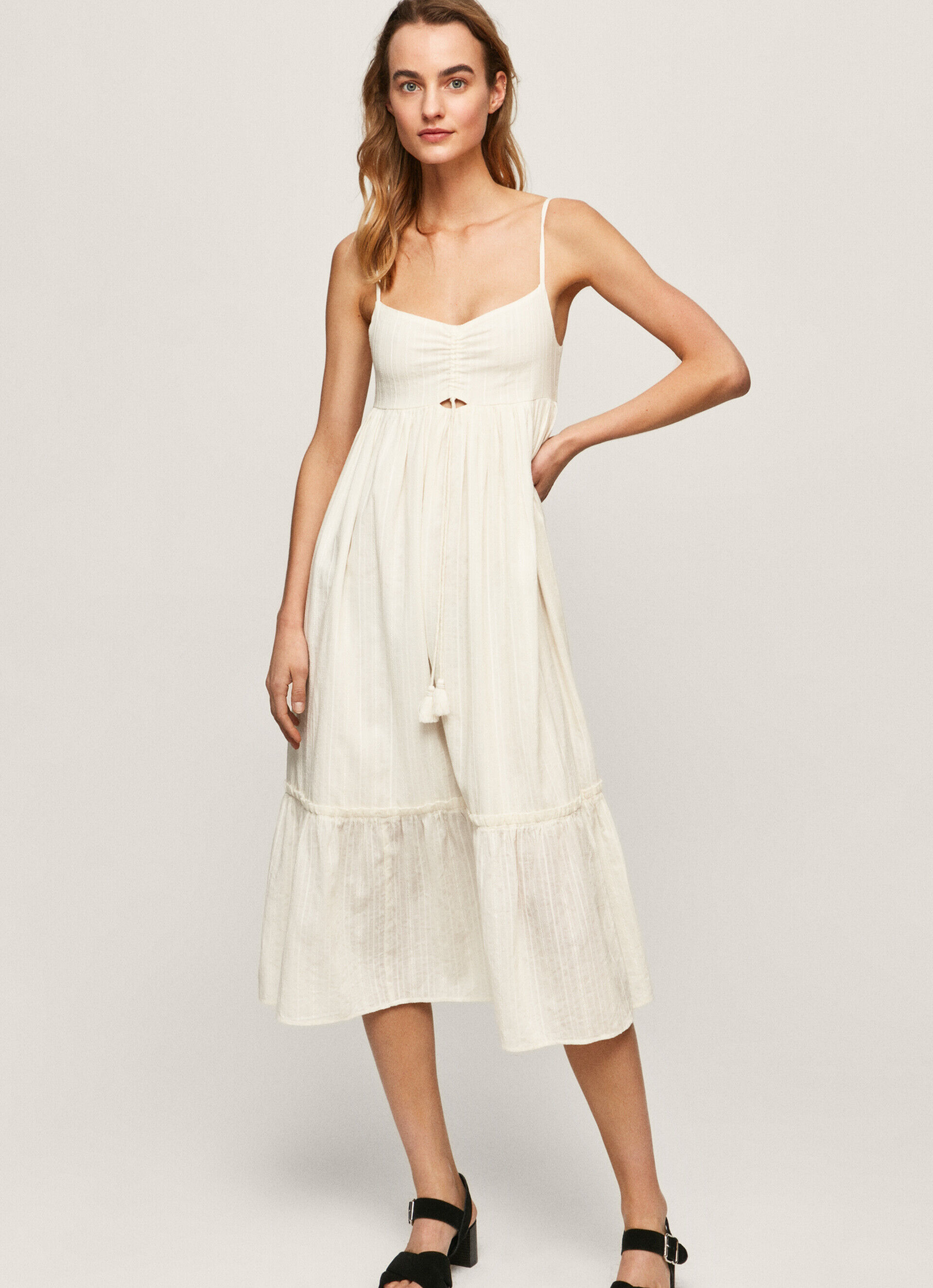 Vestido de teste em algodão dobby - branco