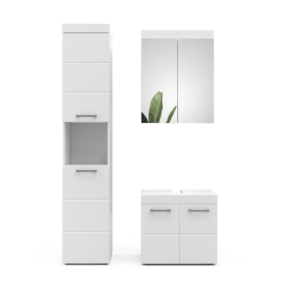 Vicco Badmöbelset Luna Weiß Skandi Badezimmerschrank Badschrank Waschtischunterschrank Spiegelschrank Hochschrank Schranktür Schrankfach Ablage Aufbewahrung
