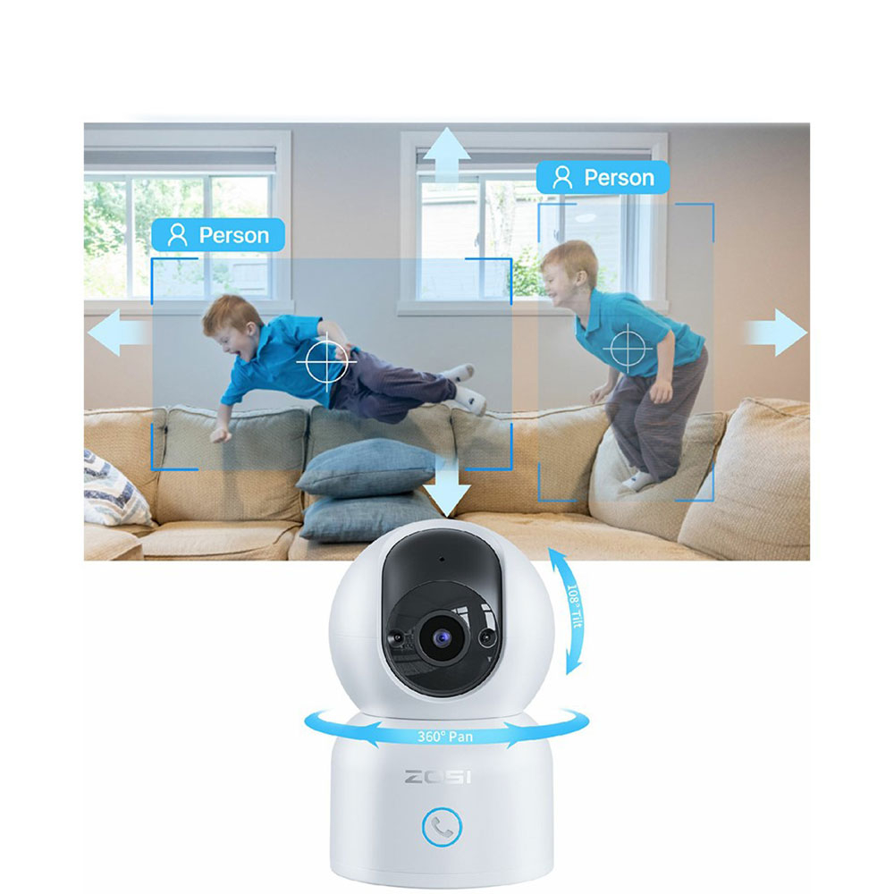 (3MP) 360° Indoor WiFi Internet IP Kamera 2K 2304x1296 Nachtsichtfunktion / Zwei-Wege-Audio / Micro SD Slot / 5Ghz (IP64) - Weiss