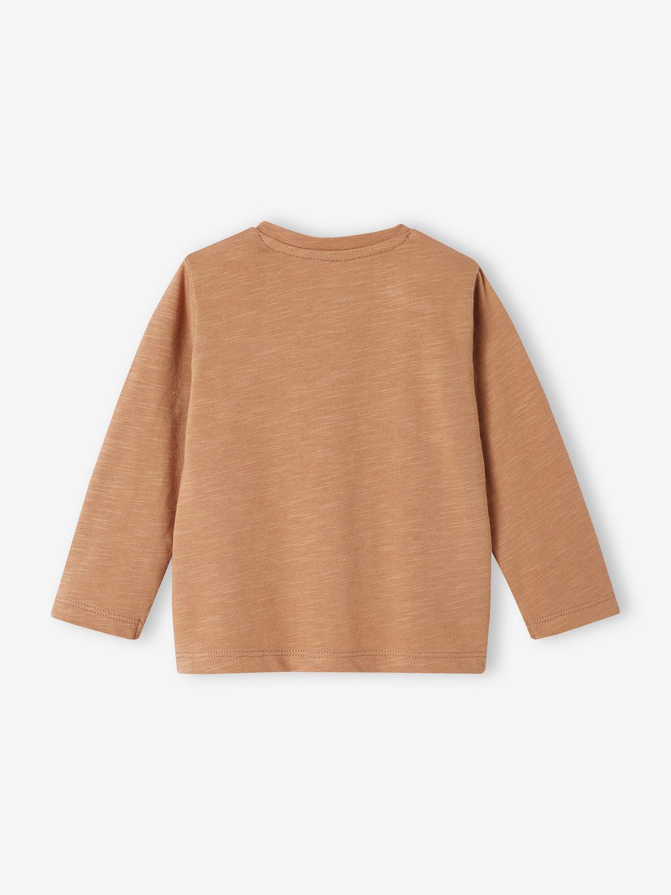 Camiseta personalizável para bebê menino, com gola tunisiana e mangas compridas, lisa, bege claro.