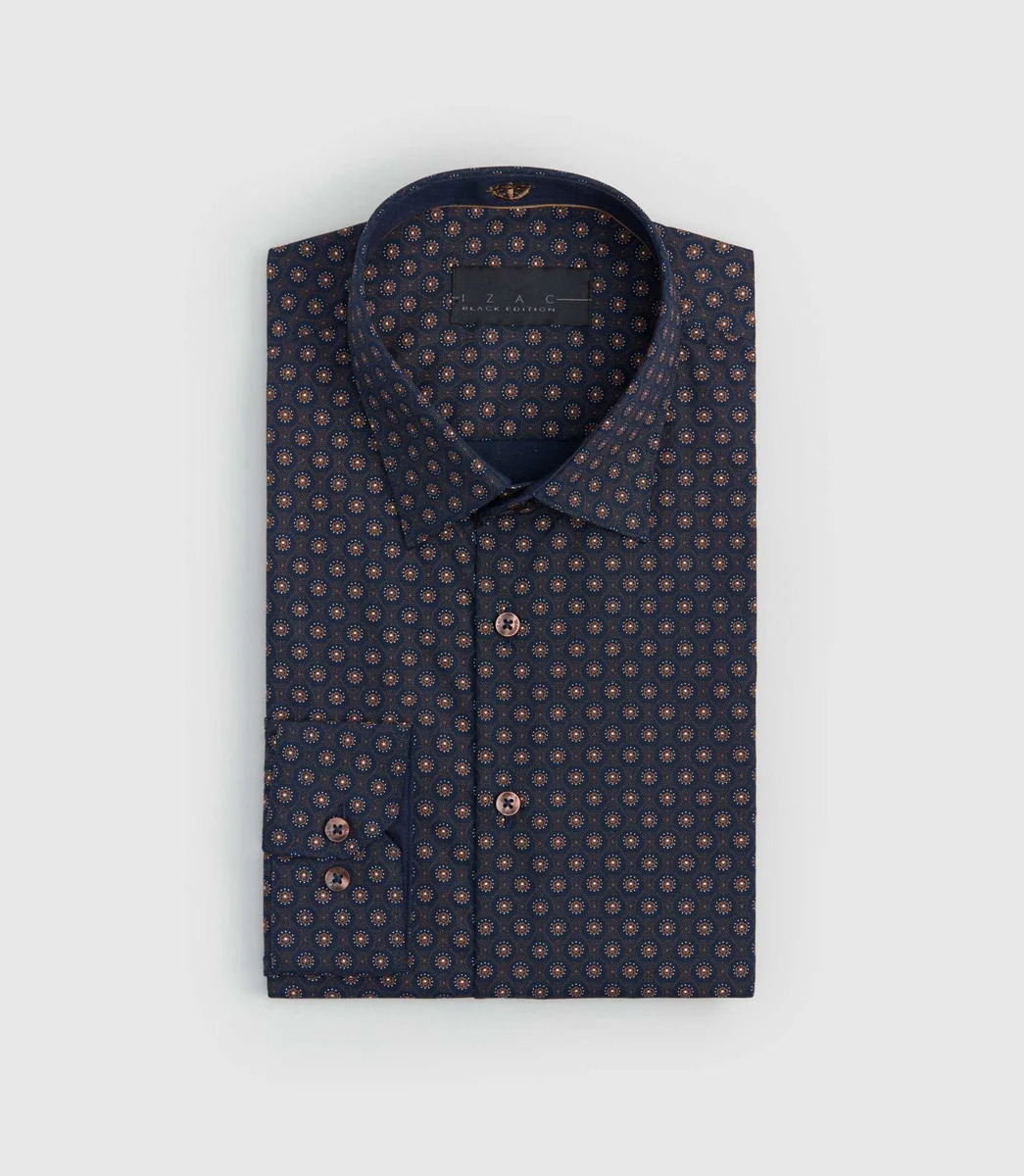 Chemise à micro motifs marron 
