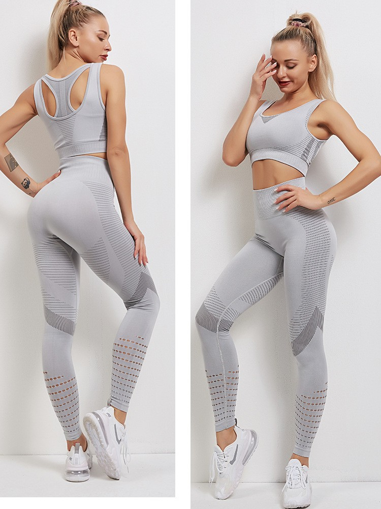 (Gr. M) Elastische Seamless Sport Push Up Leggings High Waist Shaping Stretch Hose - Grau