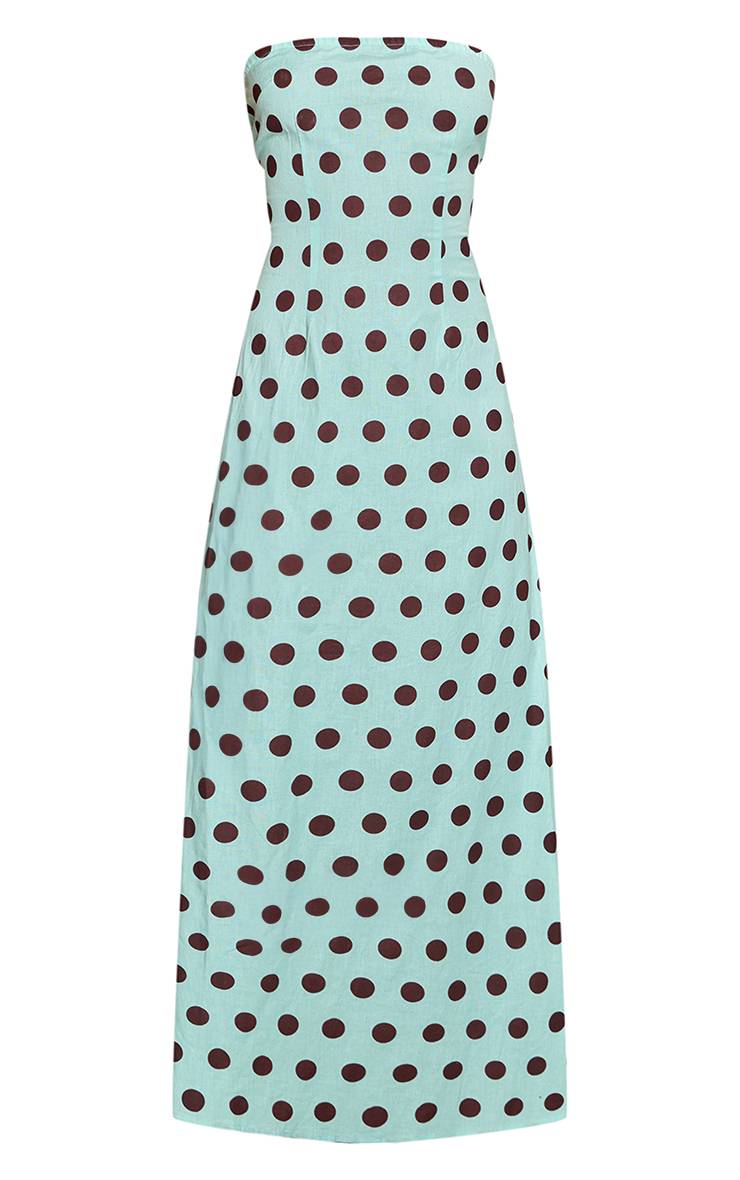 Bleu Robe Fourreau Bandeau À Pois Effet Lin