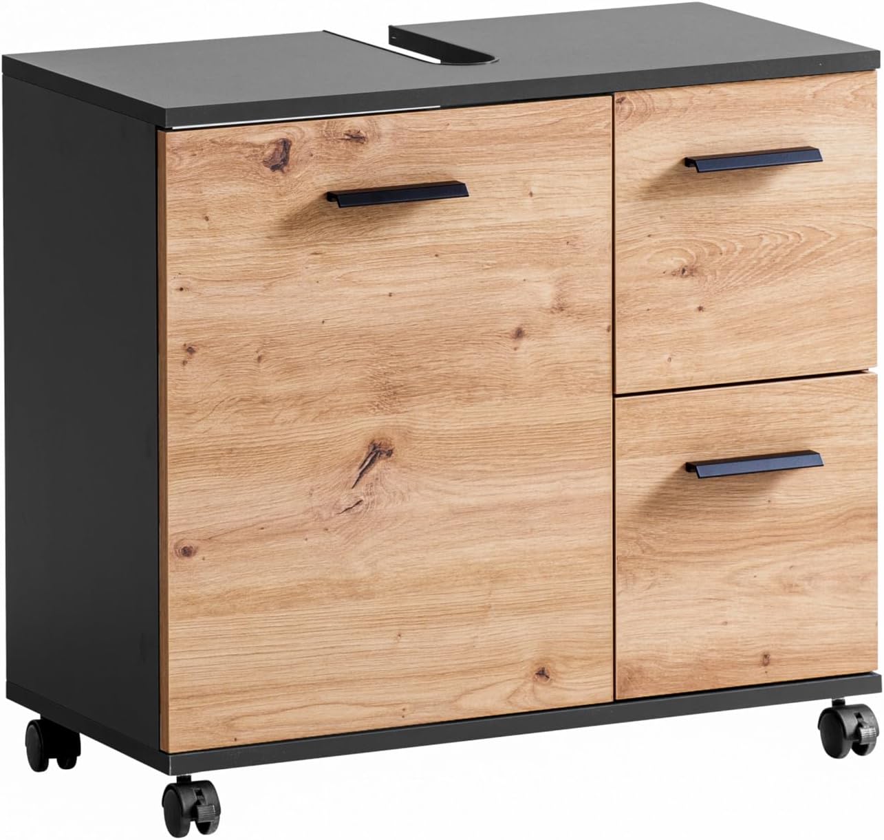 Schildmeyer Palermo Waschbeckenunterschrank 157635, Anthrazit/Artisan Eiche Dekor, 65,1 x 32,0 x 60,0 cm