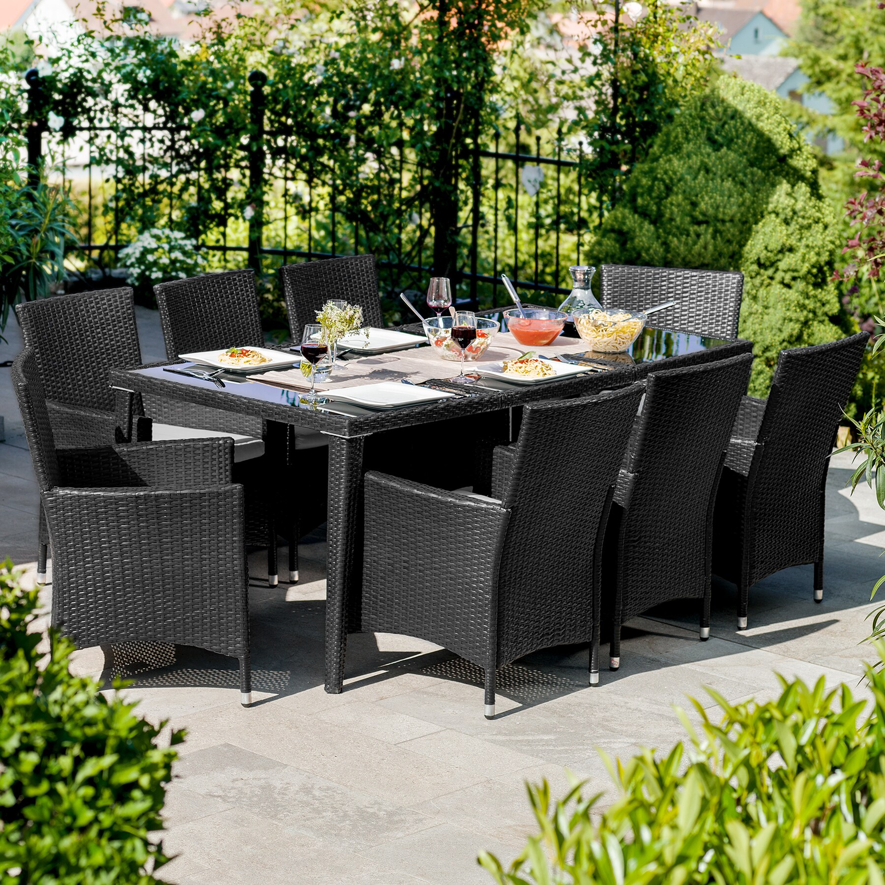 tectake® Rattan Sitzgruppe, mit Aluminiumgestell, wetterfest und UV-beständig, 2 Bezugssets, inklusive Schutzhülle