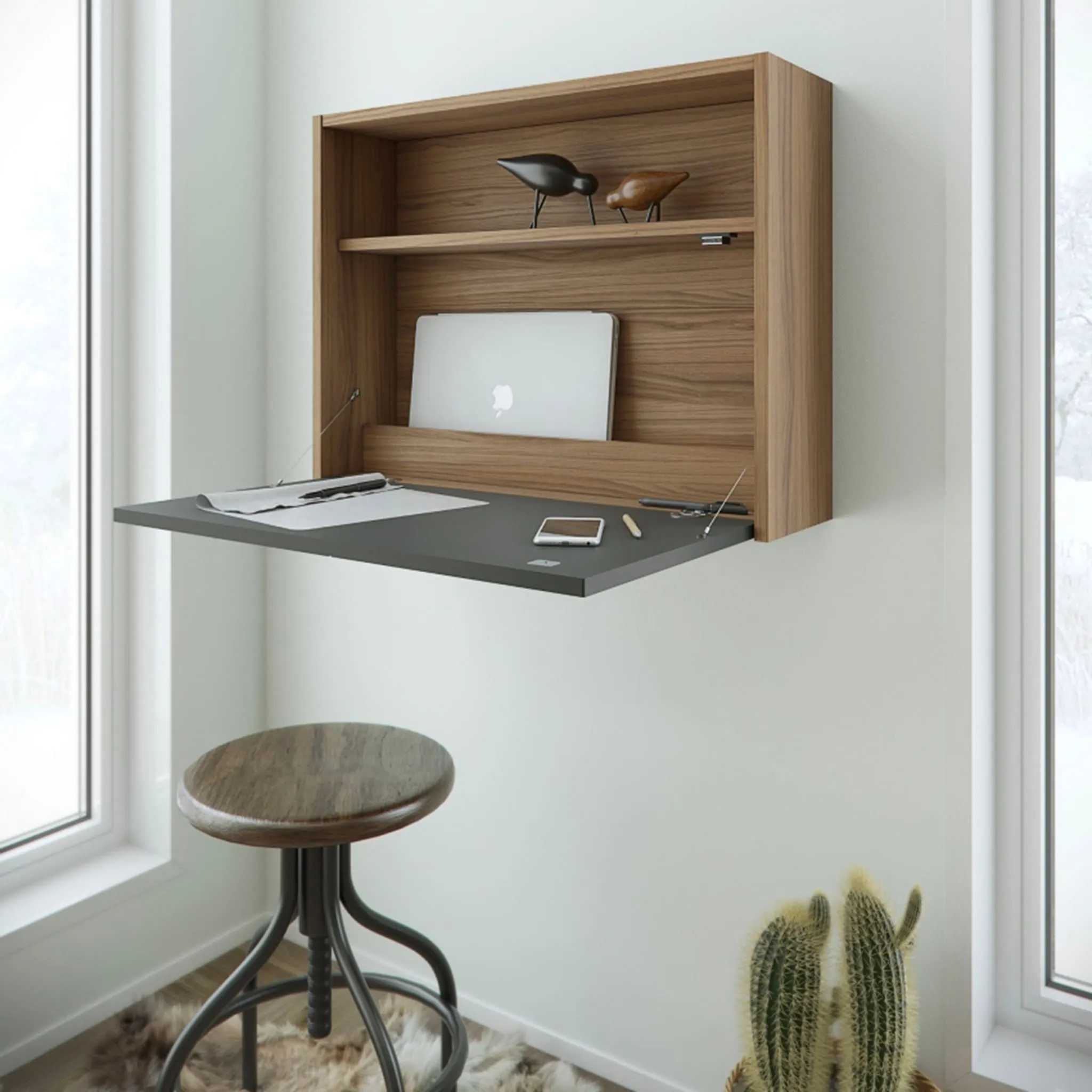 Nexera Bureau Mural Slim - Noyer  Noir