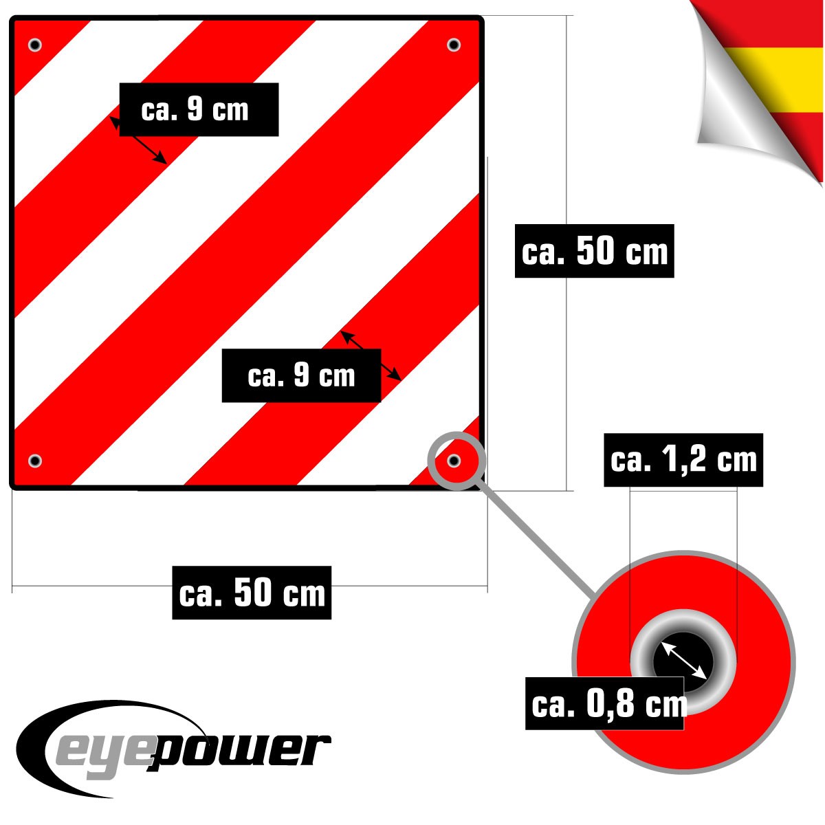 REFURBISHED – Warntafel Italien Spanien B-Ware 50x50cm Aluminium Reflektor Warnschild Rot Weiß