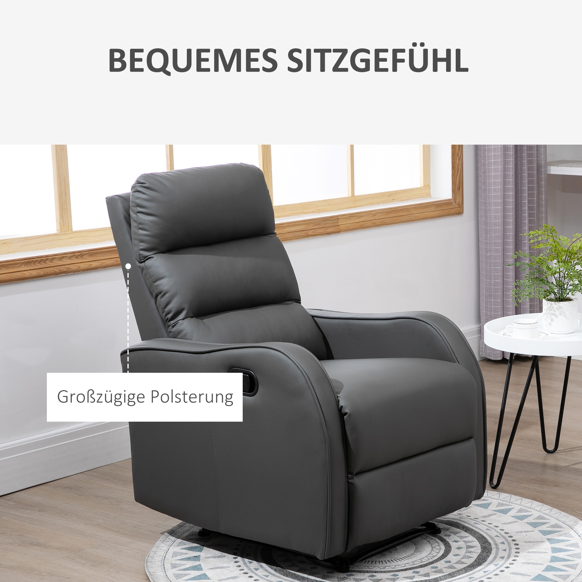 HOMCOM Relaxsessel mit Fußstütze grau 89L x 65B x 100H cm