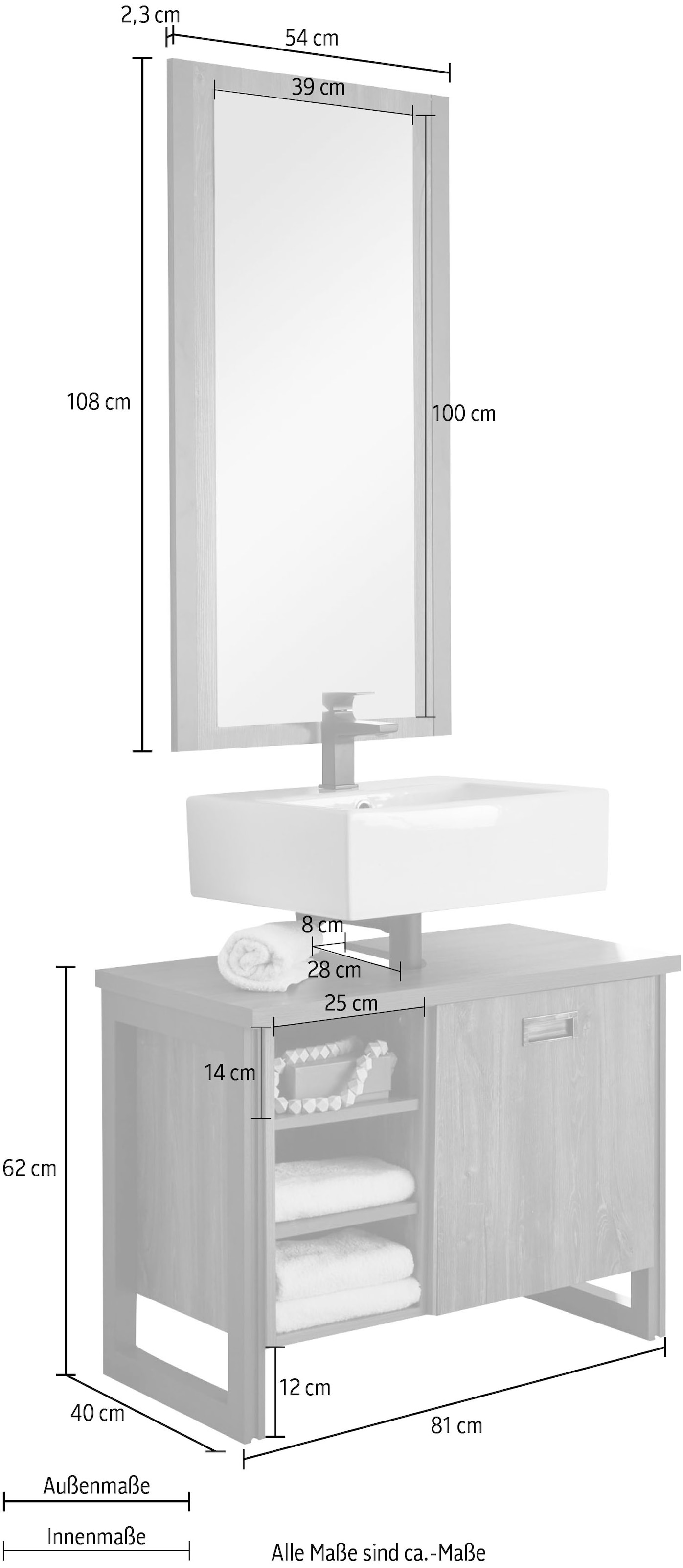 Home affaire Badmöbel-Set »Detroit, Bad im Industrialdesign, 2-teiliges Badezimmer« Set, 2 Stk. tlg.