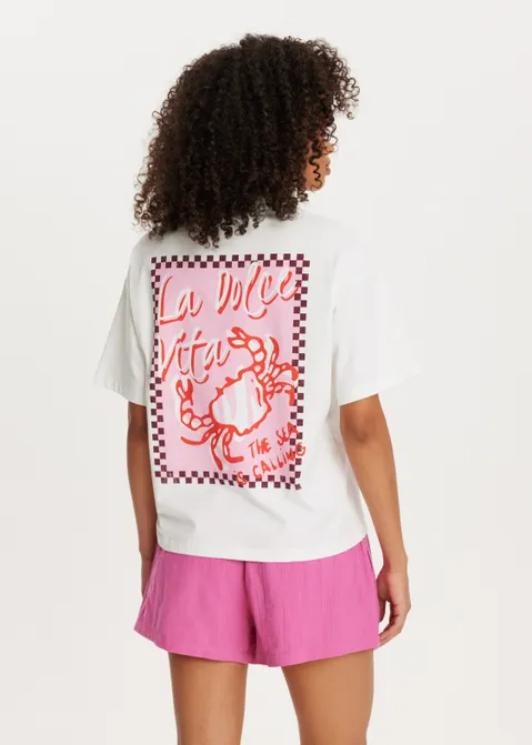T-shirt met print la dolce vita wit (WIT)