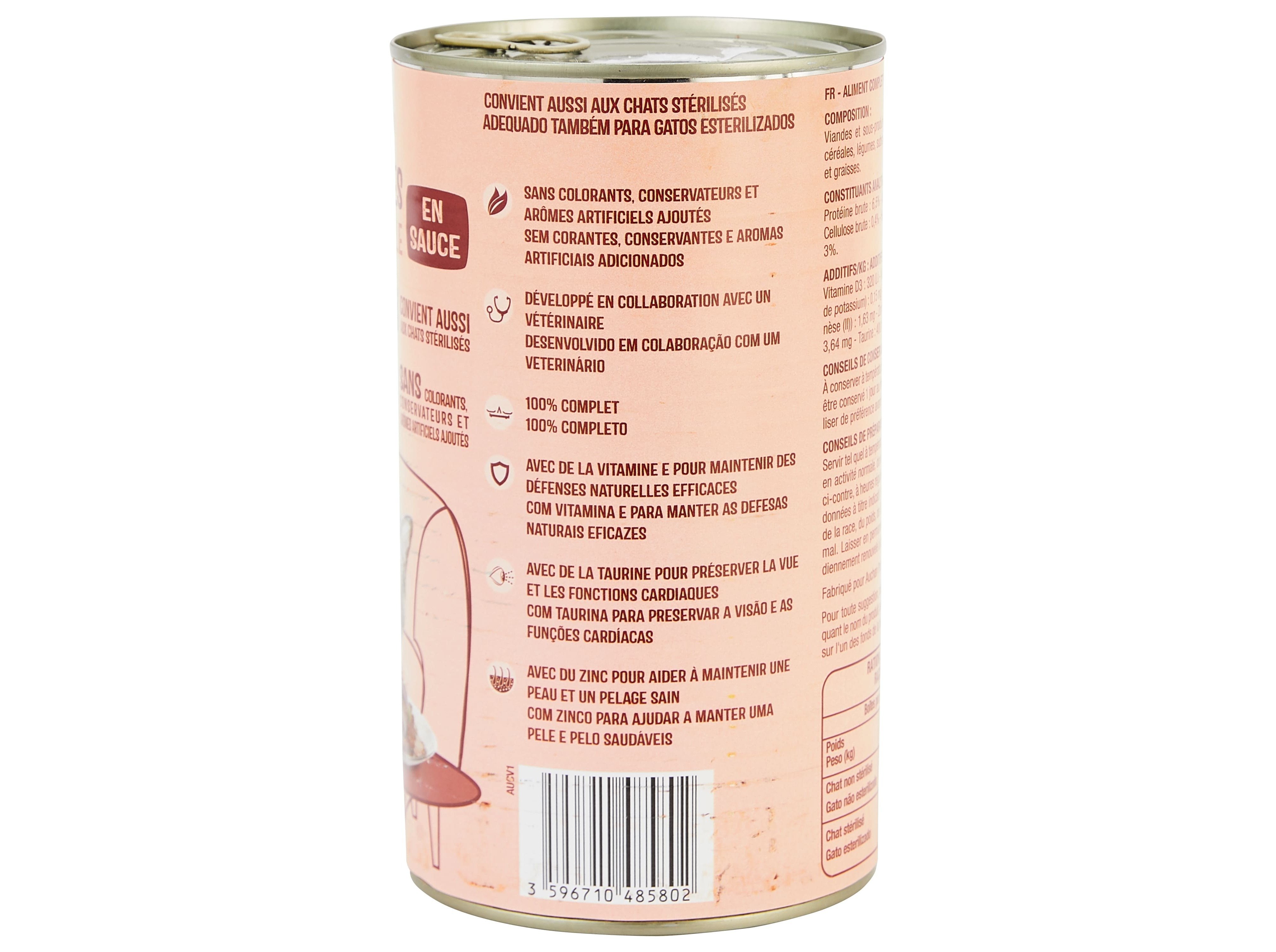 COMIDA HÚMIDA PARA GATO AUCHAN PEDAÇOS EM MOLHO COM AVES 1200G