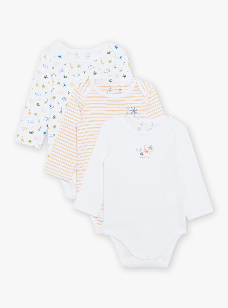 Lot de 3 bodys écrus fantaisie en coton biologique