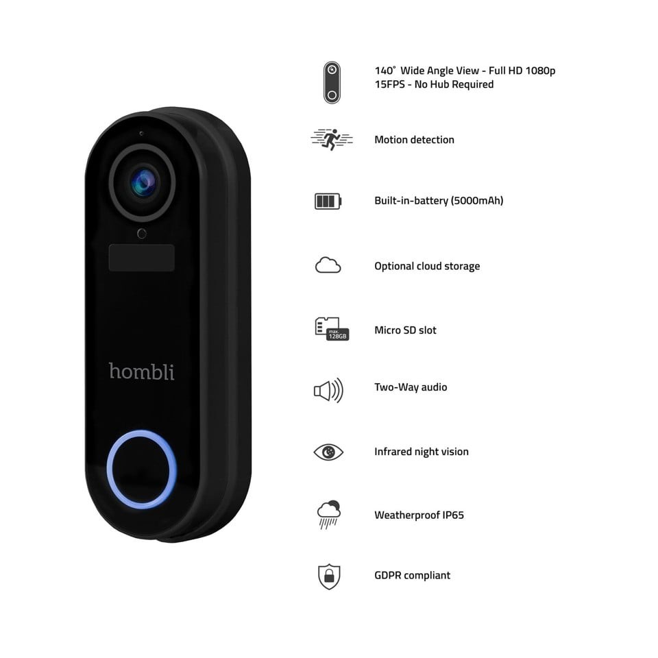 Hombli - Smart Doorbell 2 Promo Pack (Doorbell 2 + Chime 2) Black - BUNDLE with 2x
