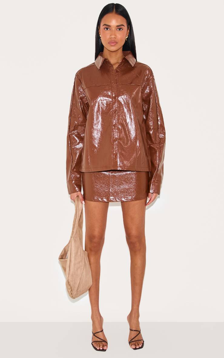 Chocolat Chemise Oversize En Synthétiquecuir