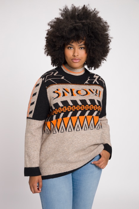 Pullover, Schriftmotiv, doppelter Stehkragen, Langarm