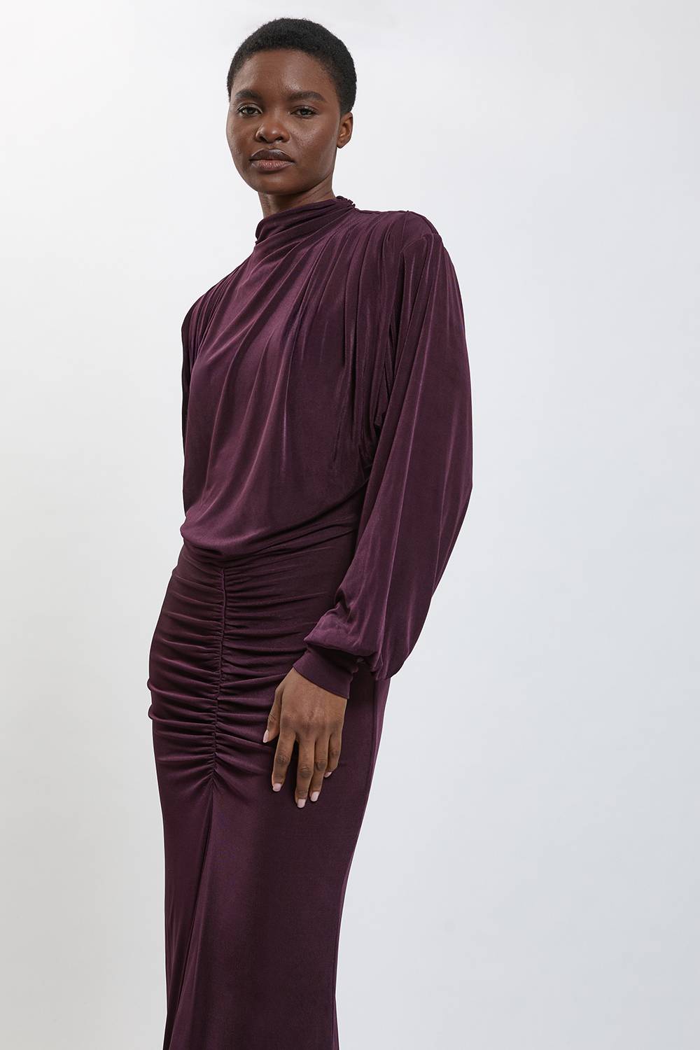 KarenMillen Robe Longue Froncée En Crêpe Fluide Petite