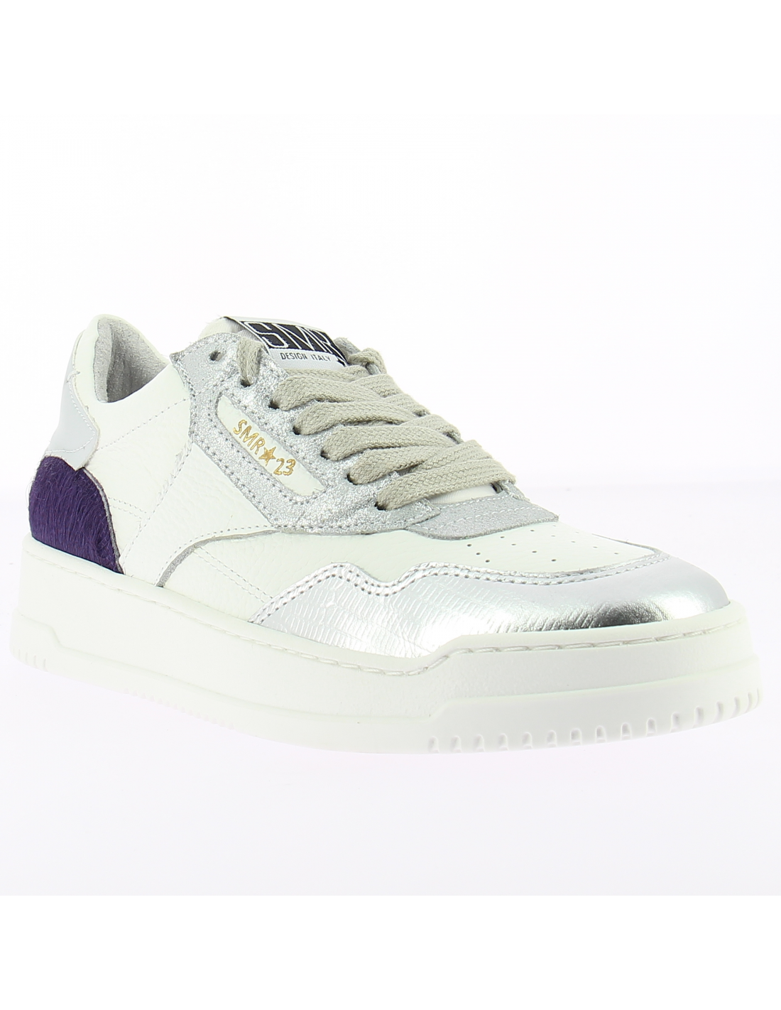 semerdjian Baskets de ville femme rio 8397 cuir blanc/argent/violet