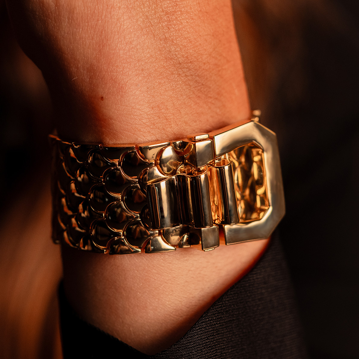 Bracelet maille plaqué or jaune écailles 20cm