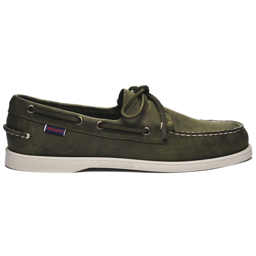 DOCKSIDES PORTLAND CRAZY Green Military-Chaussures bateau pour homme en cuir Portland