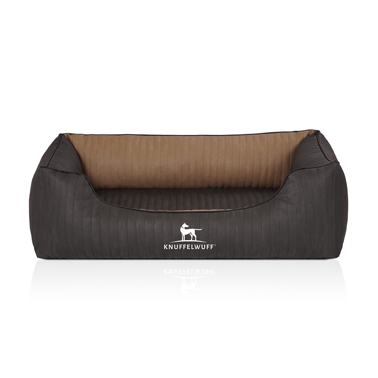 Knuffelwuff Orthopädisches Hundebett Outback aus laser-gestepptem Kunstleder creme/ schwarz M-L