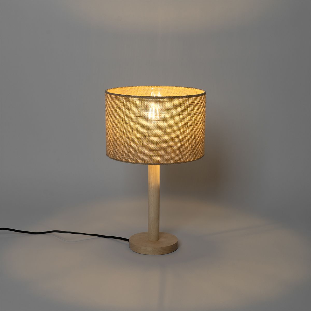 Landelijke tafellamp hout met linnen kap naturel 25 cm - Mels