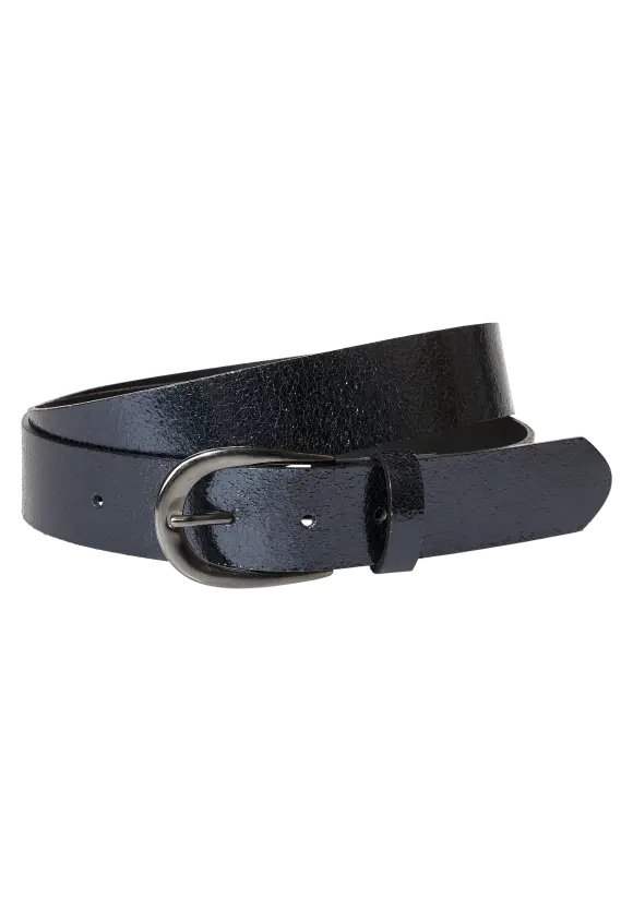 Crushed Foil Leather Belt - atlantic blue