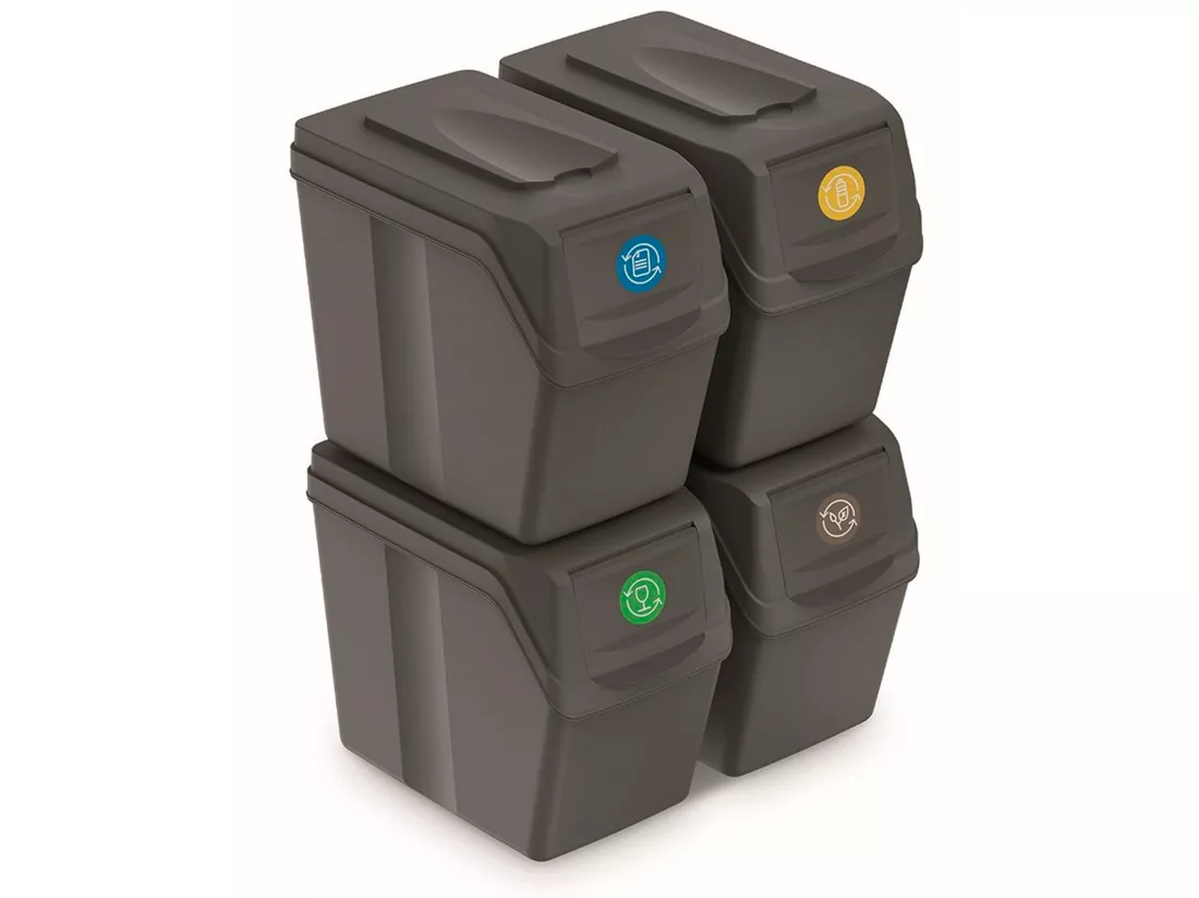 Ensemble de 4 cubes de recyclage 80L Prosperplast Sortibox de plastique gris