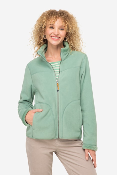 Wende-Jacke, Fleece- und Teddy-Seite, Stehkragen, Langarm