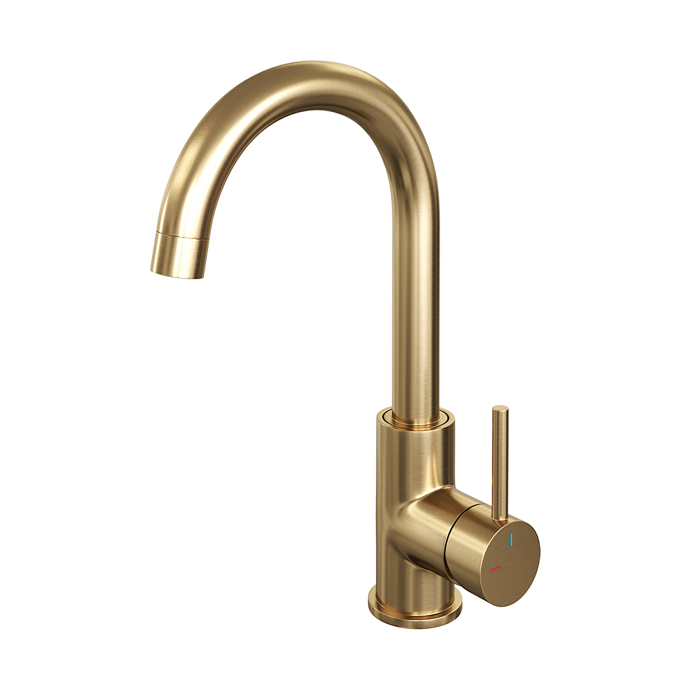 Brauer Gold Edition ColdStart wastafelkraan met draaibare ronde uitloop model A geborsteld messing PVD