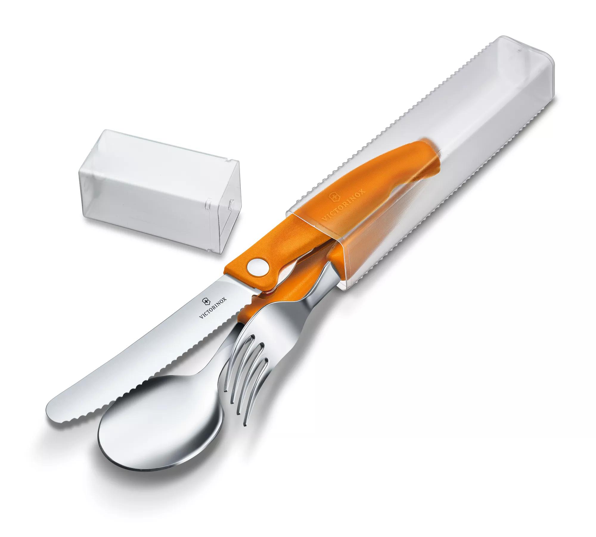 Swiss Classic Set aus Gemüsemesser, Gabel und Löffel-orange