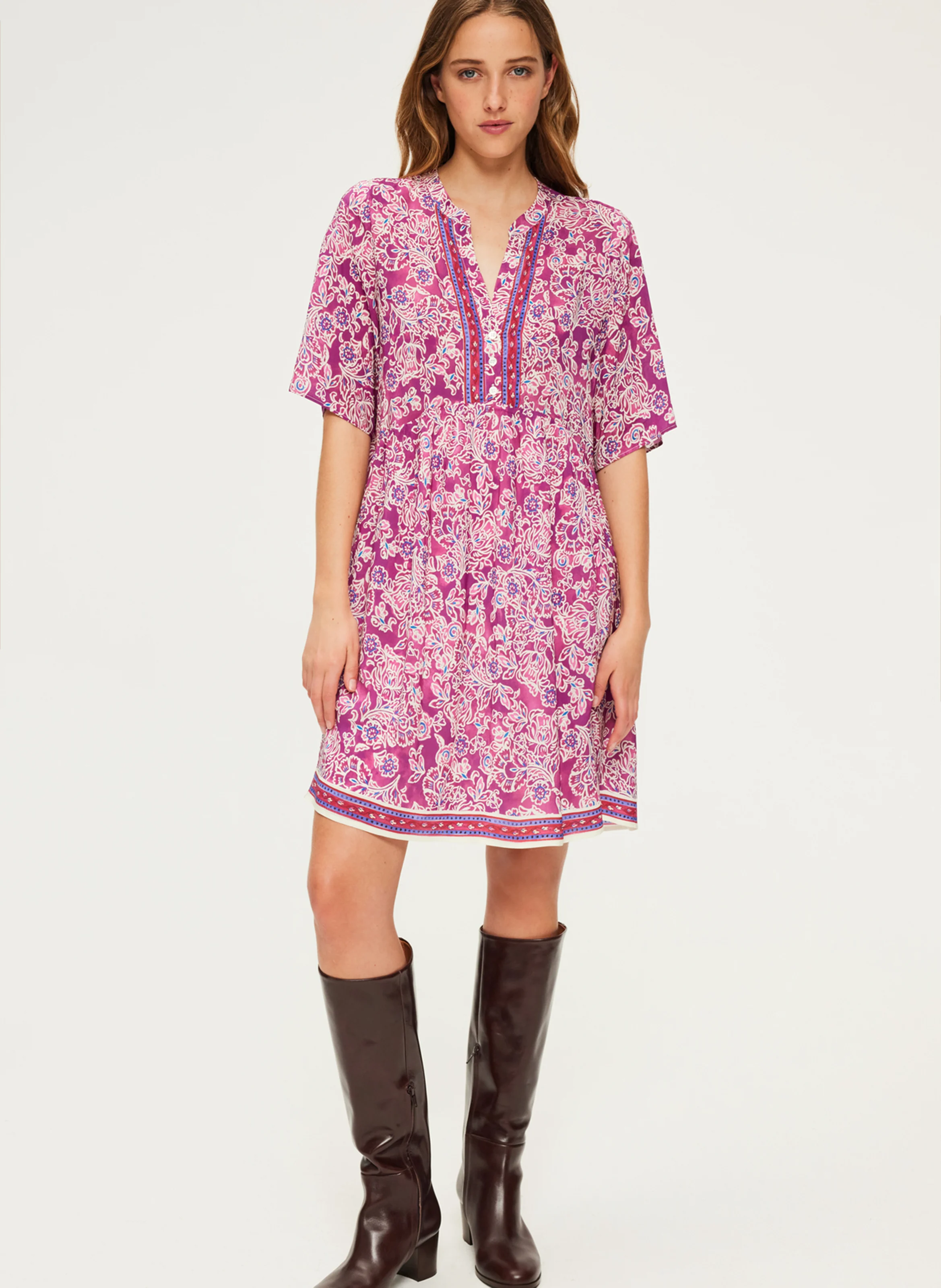 SORINE - Robe courte imprimée| Violet