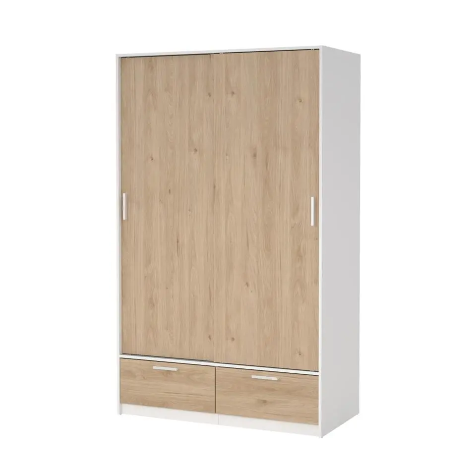 Hioshop Line kledingkast 2 deuren 2 laden okkernoot decor wit