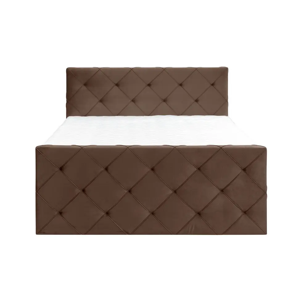 Boxspring met voetbord Liv geruit - bruin - 160x200 cm - ronde poot
