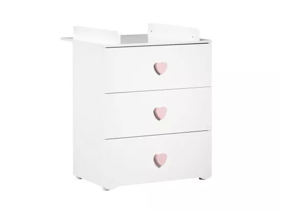 BABY PRICE New Basic Commode a langer 3 tiroirs - Boutons Coeur Rose