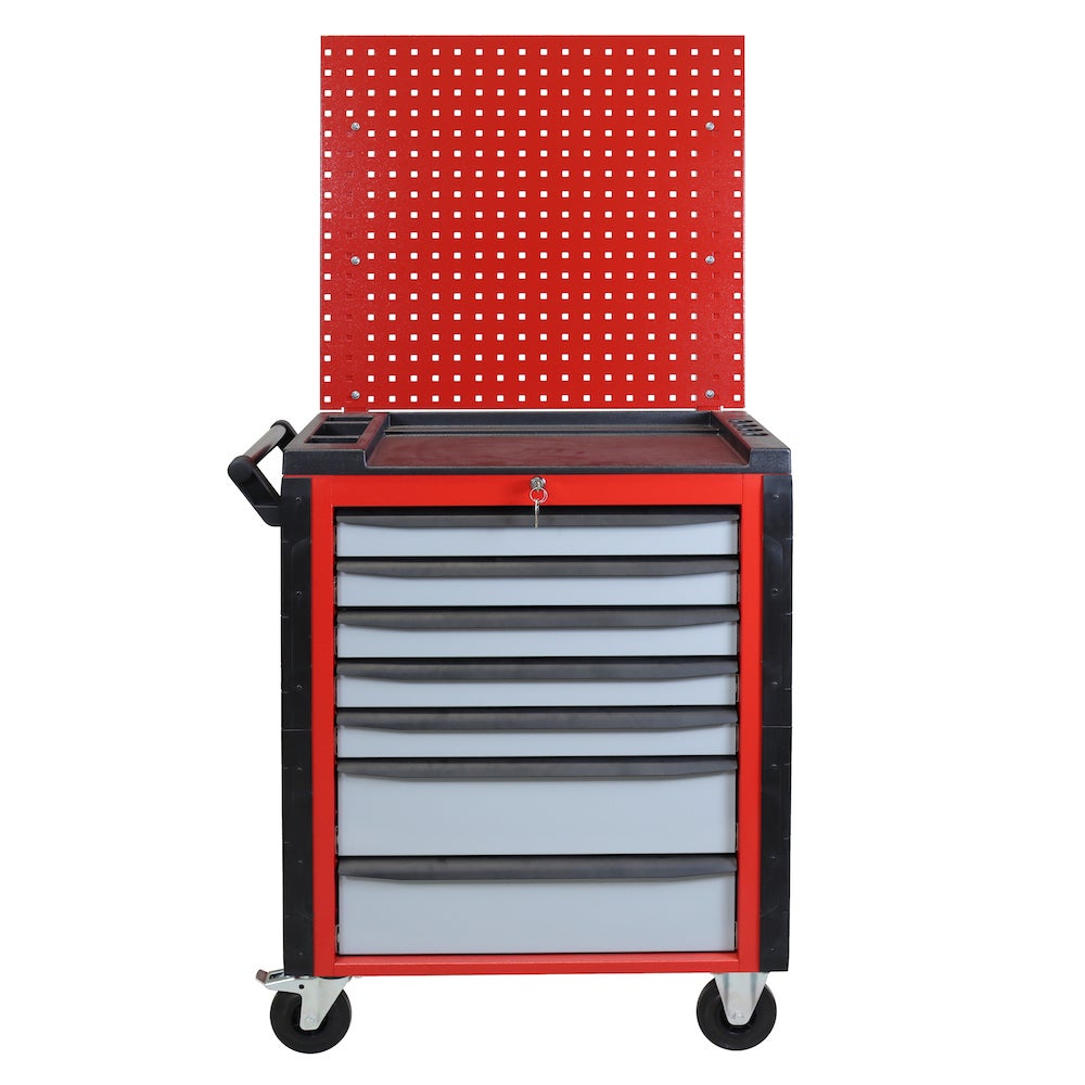 PROREGAL Werkplaatstrolley Cheetah Plus, Geperforeerd paneel, 7 laden, HxBxD 168,5 x 75 x 47,5 cm, Vuurrood, Zilvergrijs
