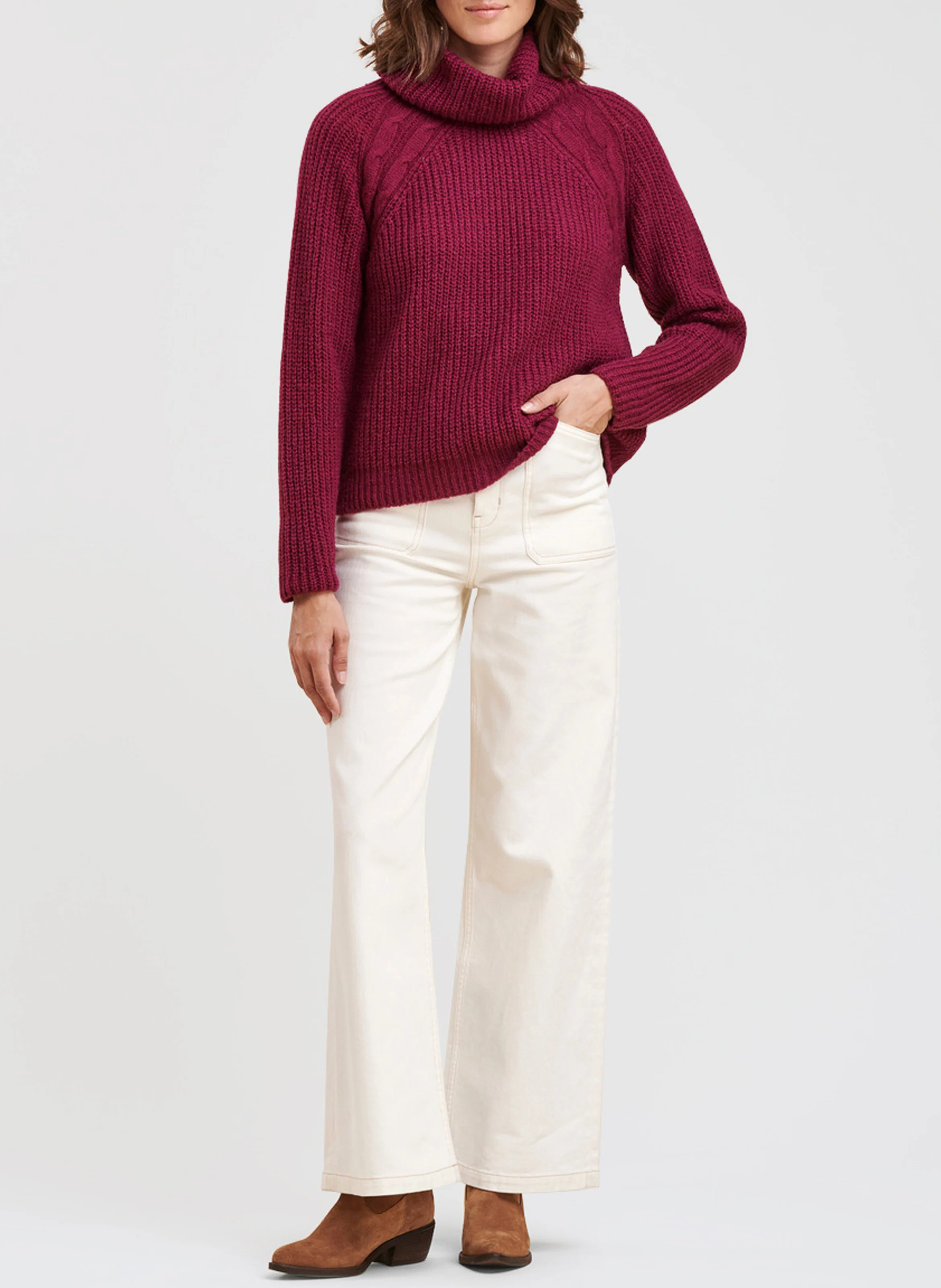 Pull tricot col roulé| Violet