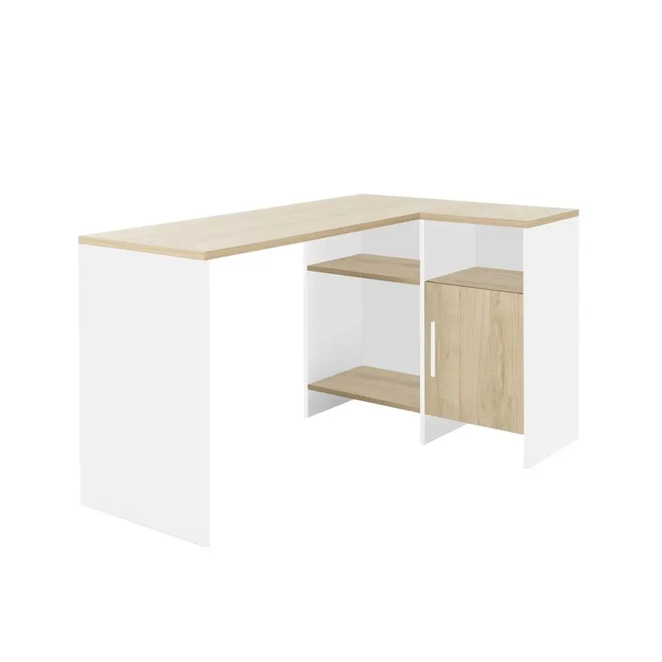 Diagone Hoekbureau Liverpool - 1 deur 3 vakken -Wit/Eikenkleur