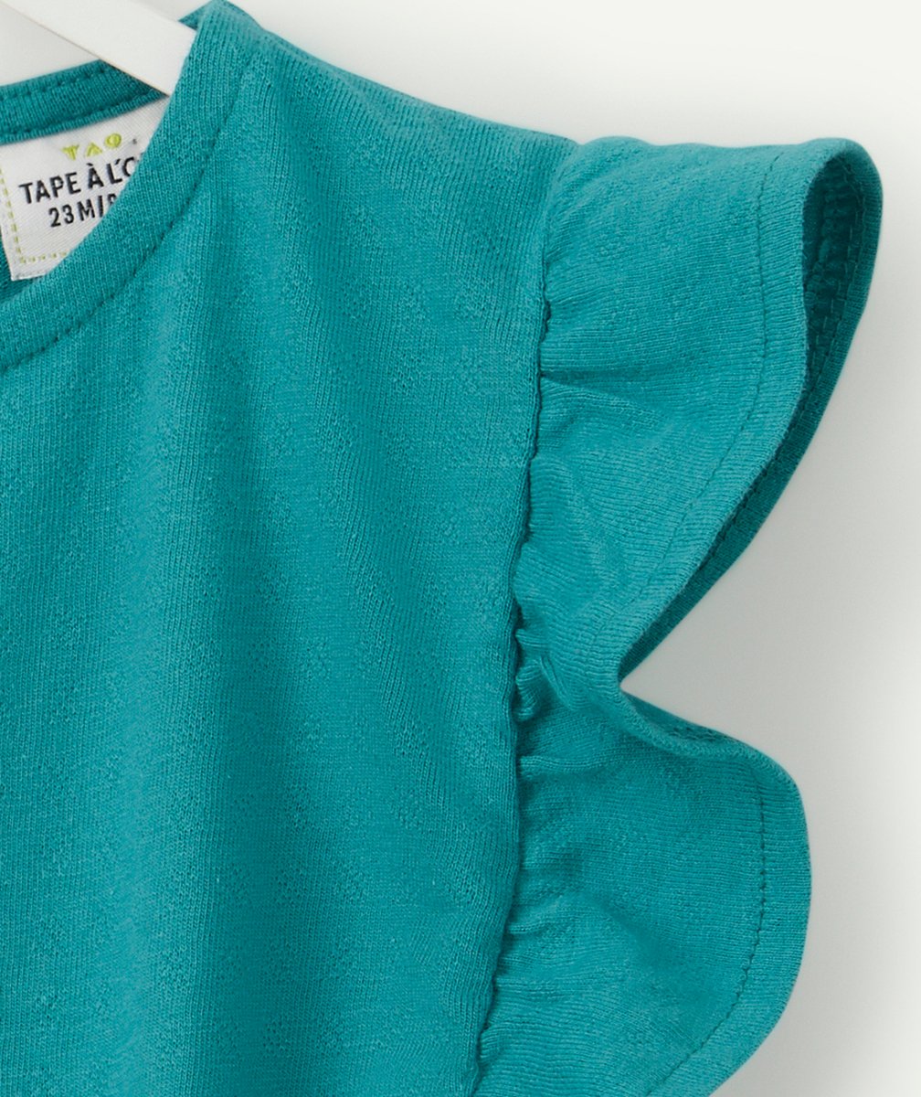 COMBISHORT BÉBÉ FILLE TURQUOISE EN COTON AVEC VOLANTS