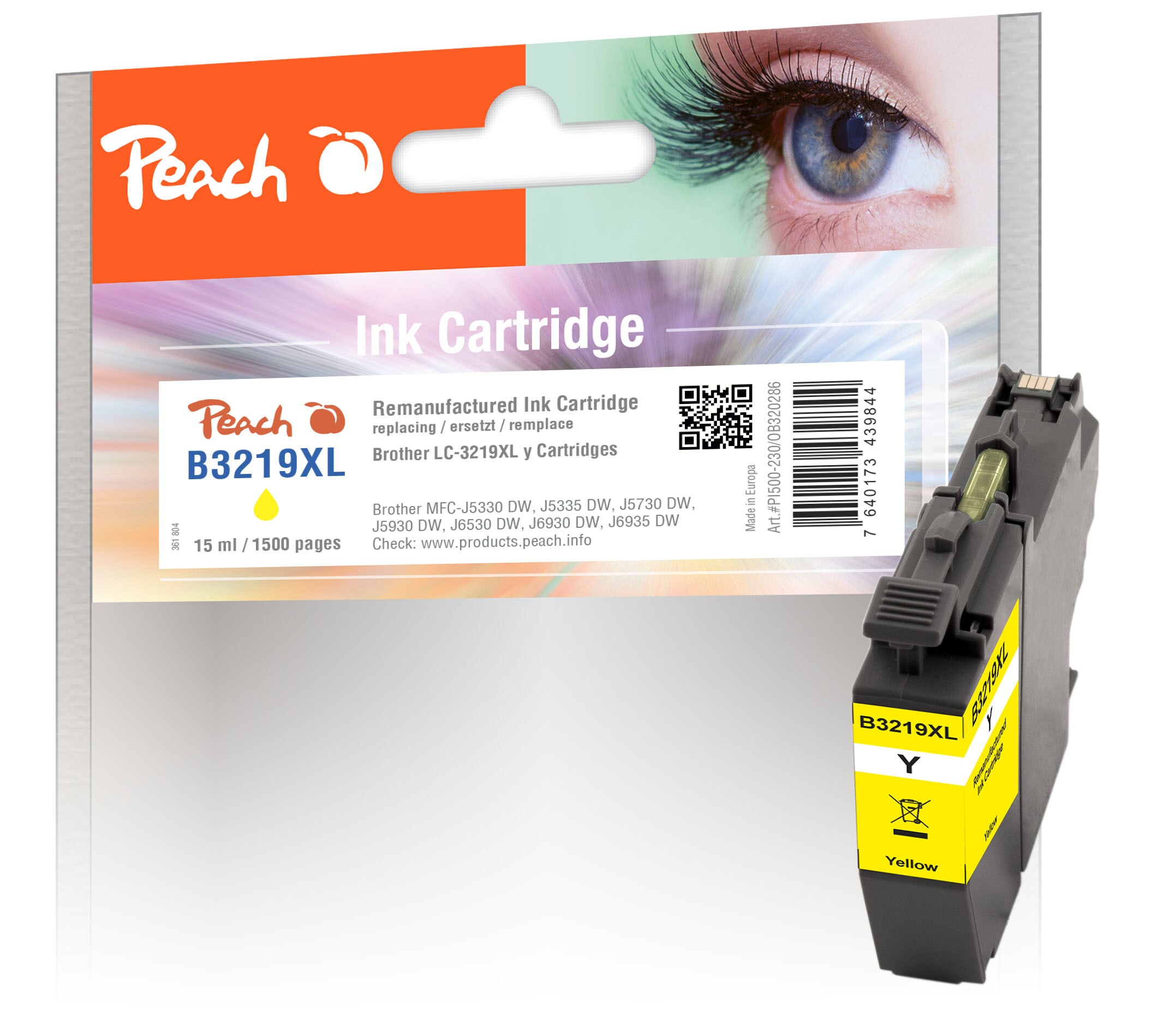 Peach B3219 XLY Druckerpatrone XL ye ersetzt Brother LC-3219XLY für z.B. Brother MFCJ 5730 DW, Brother MFCJ 5330 DW, Brother MFCJ 5335 DW (wiederaufbereitet)