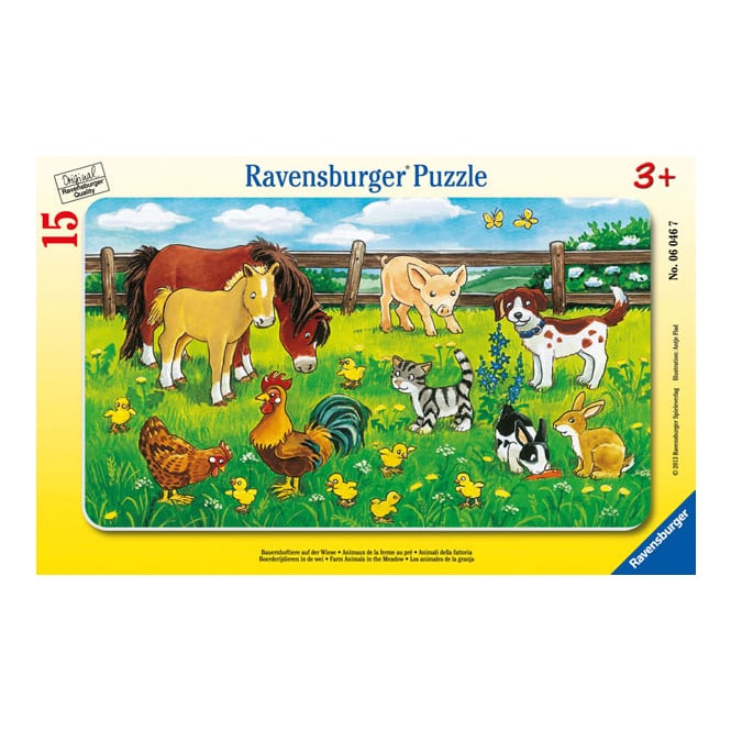 Rahmenpuzzle - Bauernhoftiere auf der Wiese - 15 Teile