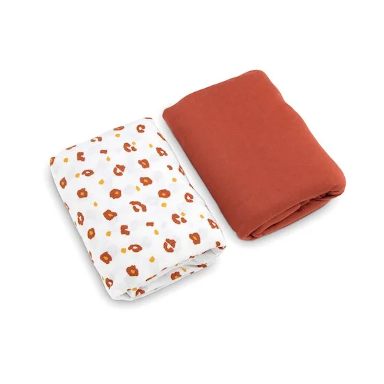 Lot de 2 draps housses   Leopard terre sienne        60 x 120 cm   de               Petit à petit