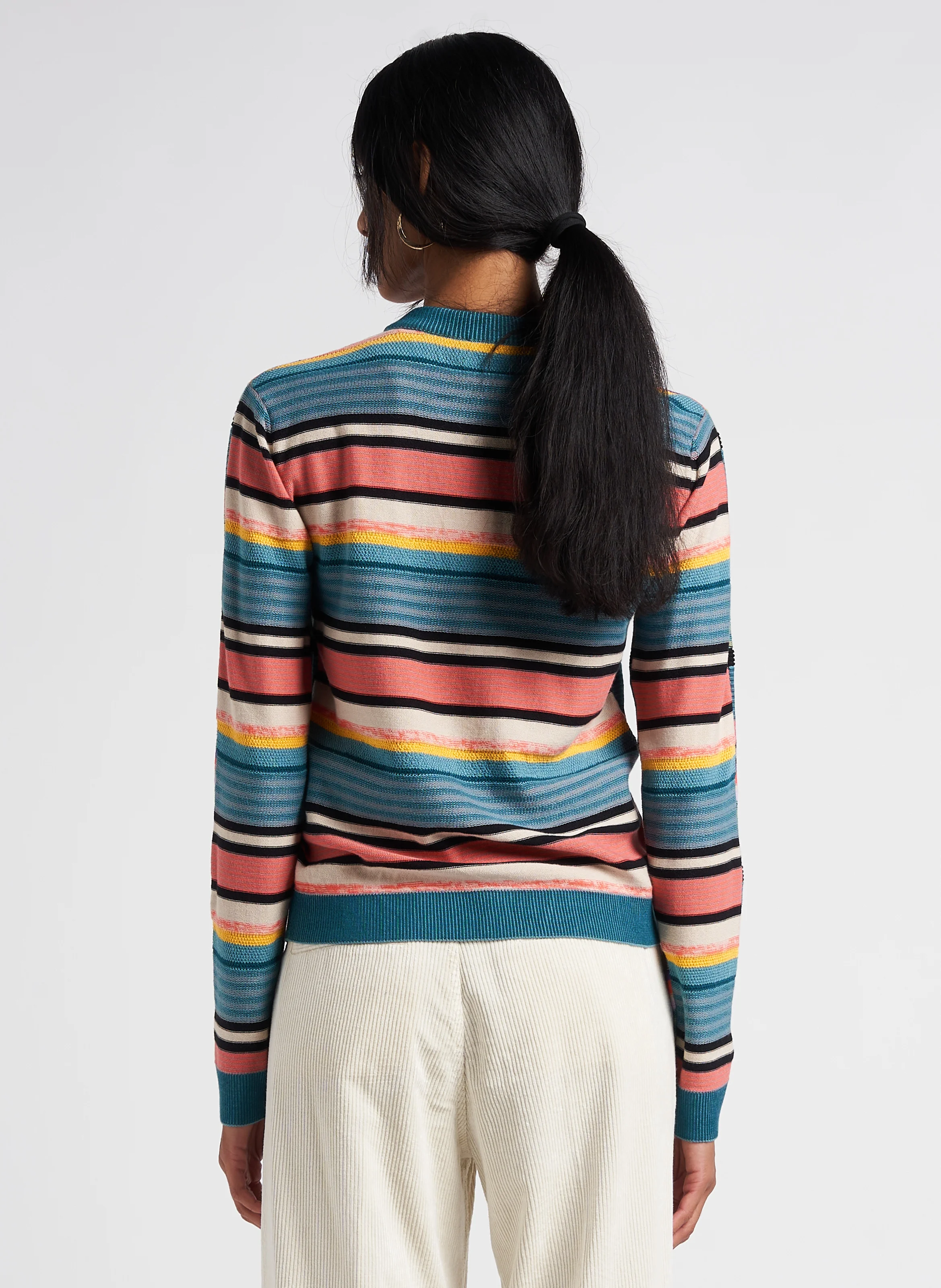 Gilet col rond rayé en coton organique | Multicolore