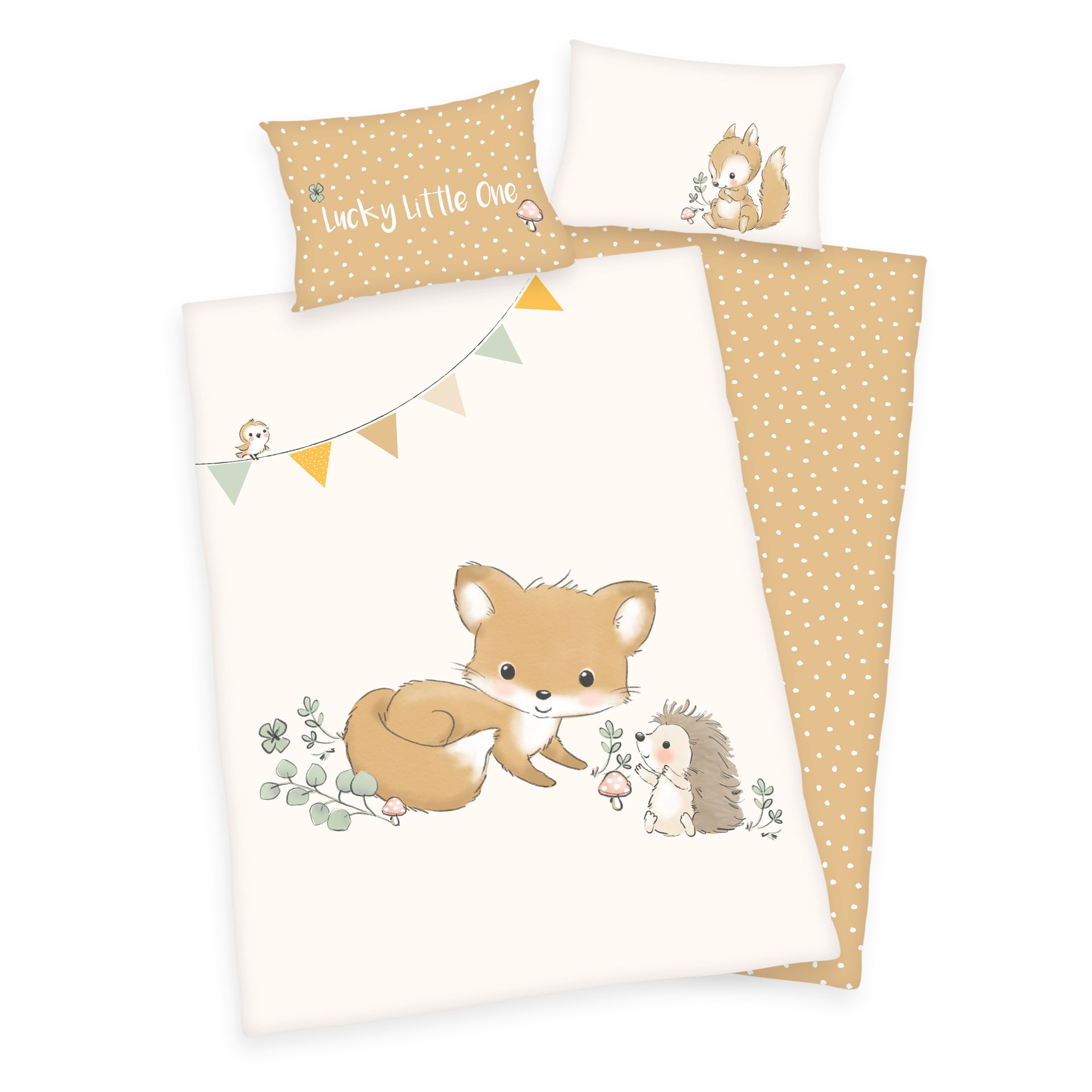 baby best Renforcé-Babybettwäsche WALDFREUNDE 100 x 135 cm beige/senfgelb