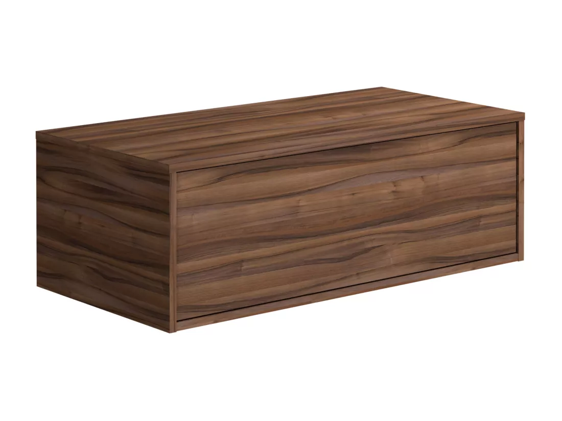 Meuble de salle de bain suspendu naturel foncé et blanc avec simple vasque carrée et deux tiroirs - 94 cm - TEANA II