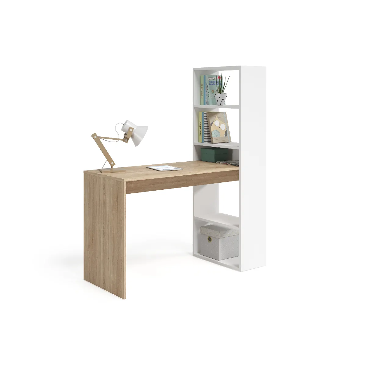 Alter Bureau avec bibliothèque - Blanc/Chêne